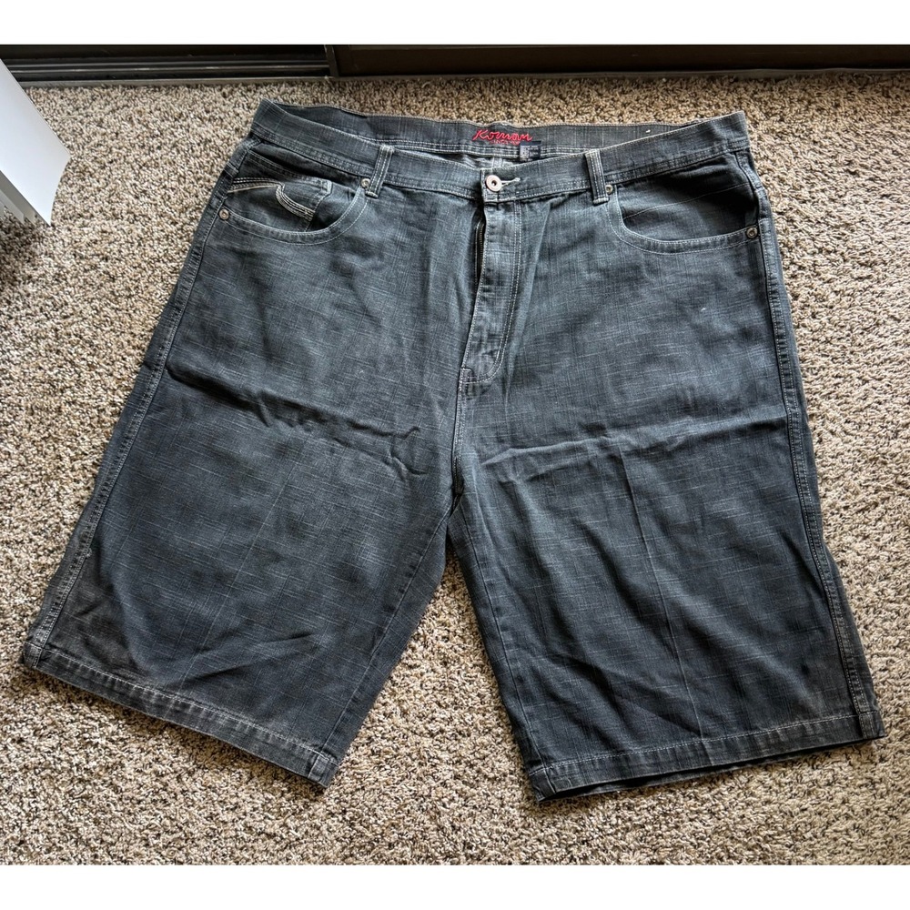 Koman Mens Dark Gray Denim Shorts Crosshatch Slub Relaxed Fit Size 46 Streetwear